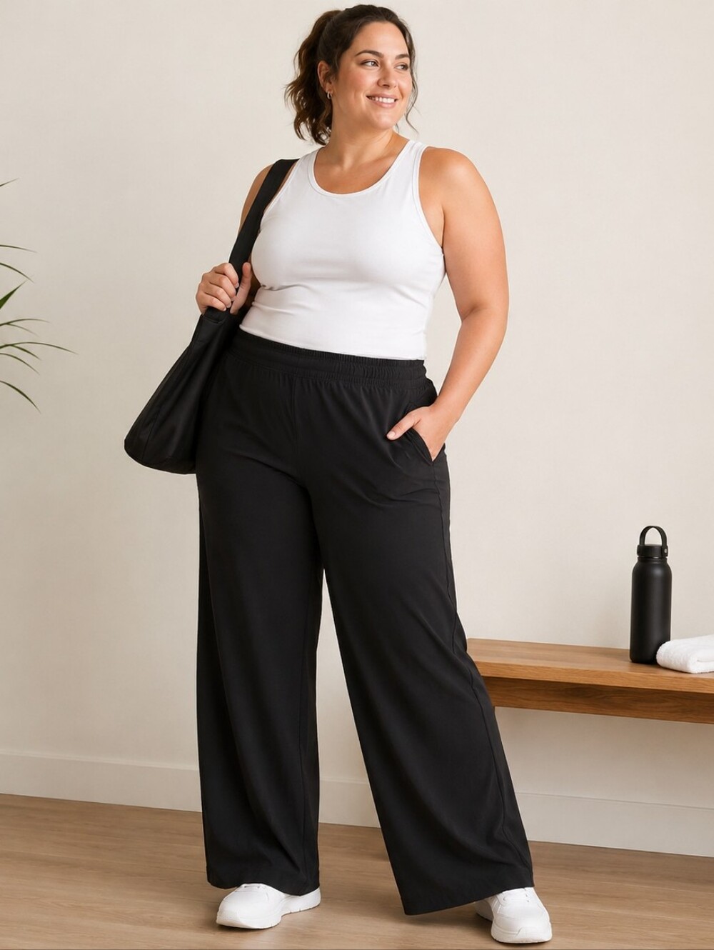 SleekTech Go-Dry Wide Leg Pants Womens 2X Black Stretch Pull On